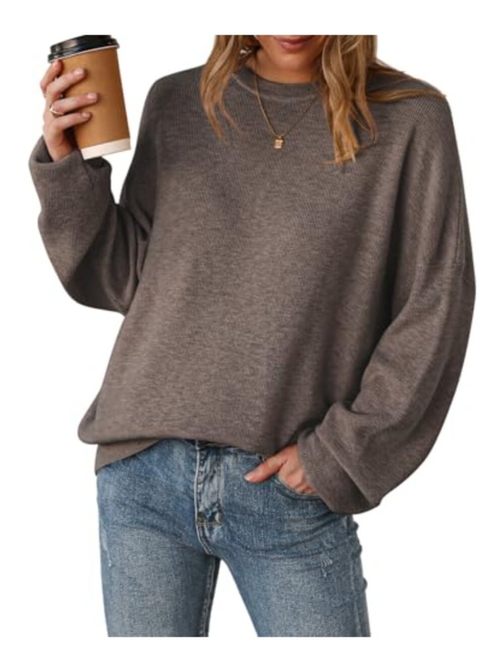 Wool Blend Oversized Crewneck Pullover Sweater